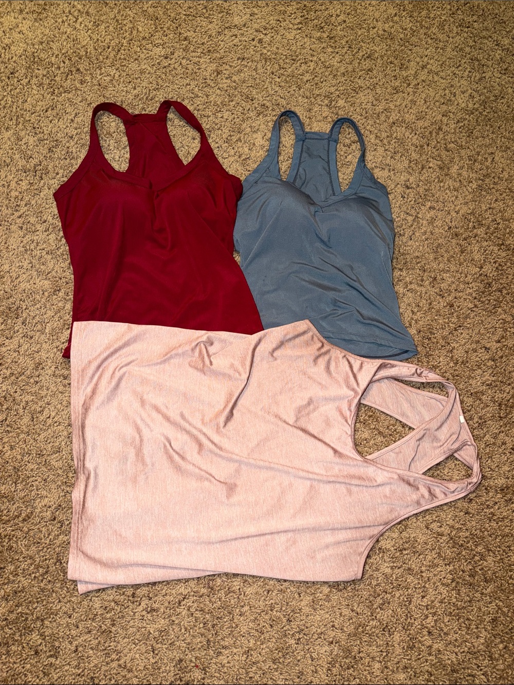 Women’s Racerback Tank Top - Burgundy, Slate Blue, and Light Beige